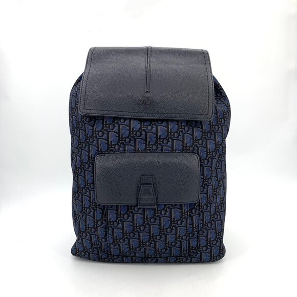 Christian Dior D-Motion Navy Blue Logo Jacquard All-Over Print Backpack - Picture 1 of 9